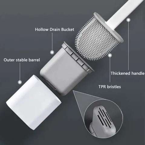 Flexible Silicone Toilet Cleaning Brush Set with Quick-Dry Base