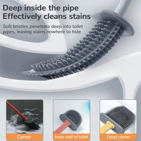 Flexible Silicone Toilet Cleaning Brush Set with Quick-Dry Base