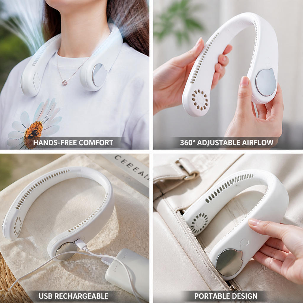 Hands-Free Dual-Head Rotating Neck Fan (USB Rechargeable)