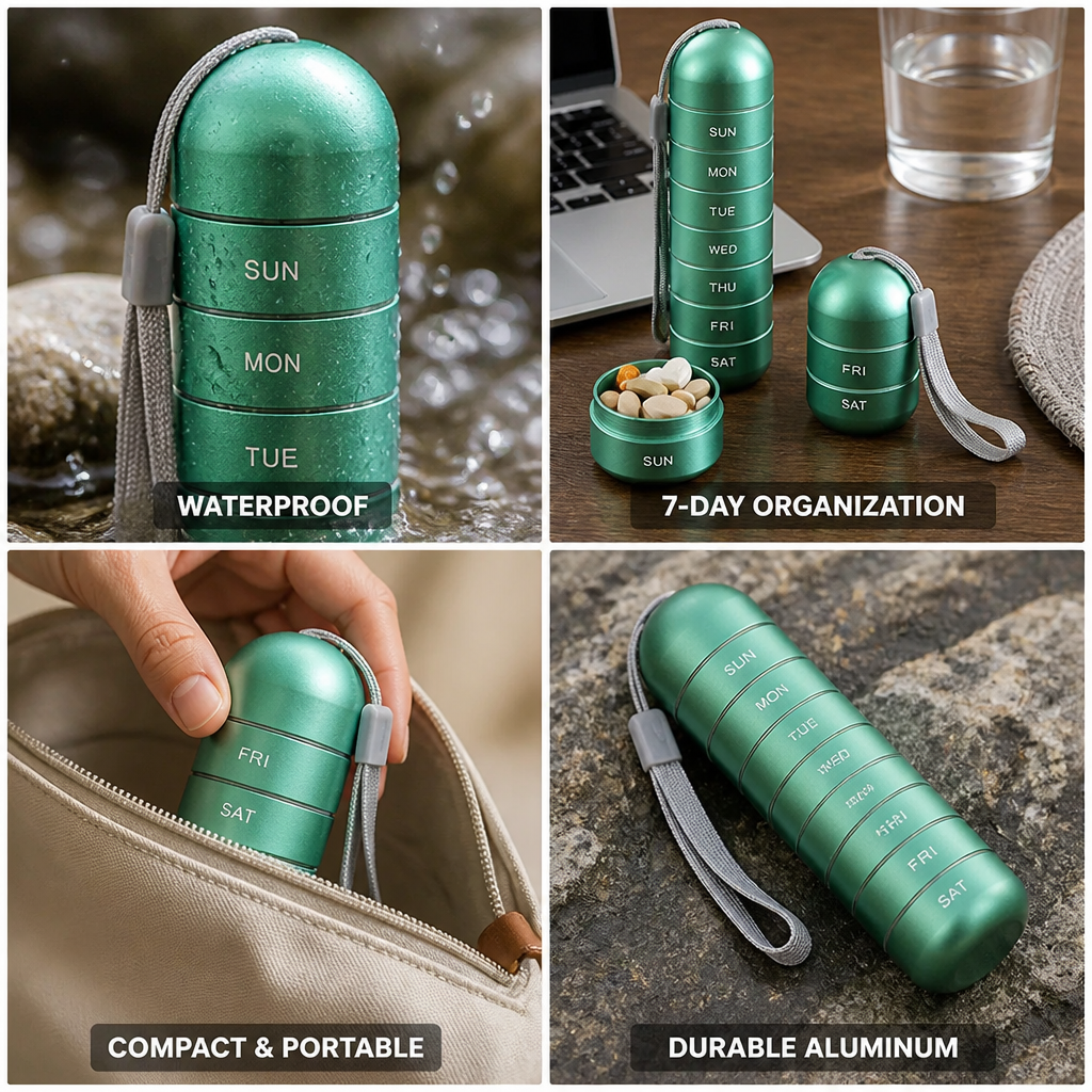 Watertight Aluminum Alloy Weekly Pill Organizer (7-Day)