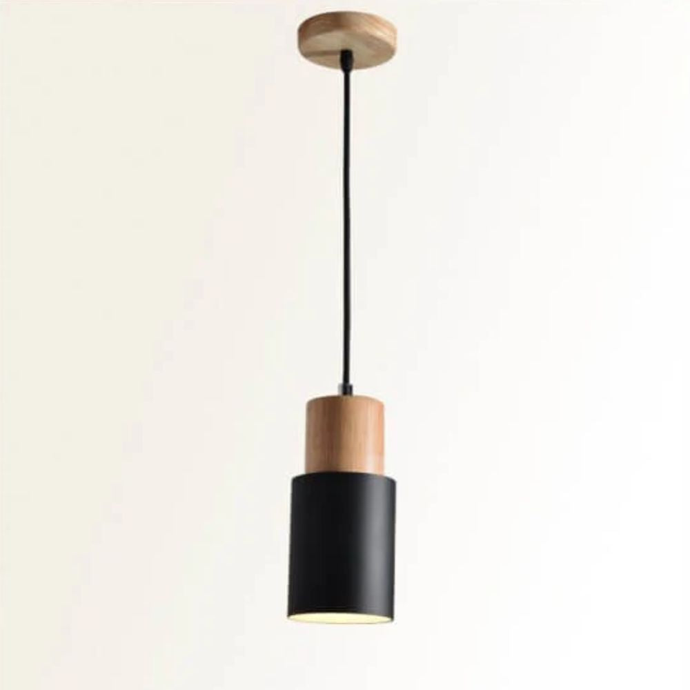 Industrial Style Pendant Light with Metal and Wood Elements