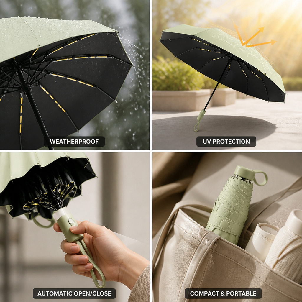 Automatic Open-Close UV-Blocking Foldable Umbrella (Triple-Fold)
