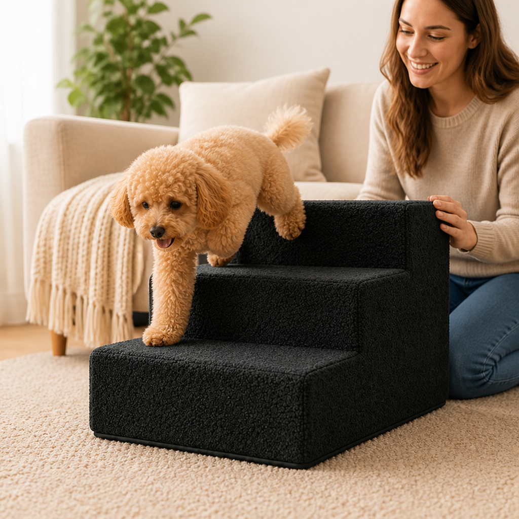 Removable Plush & Non-Slip Foam Pet Steps (3-Step)