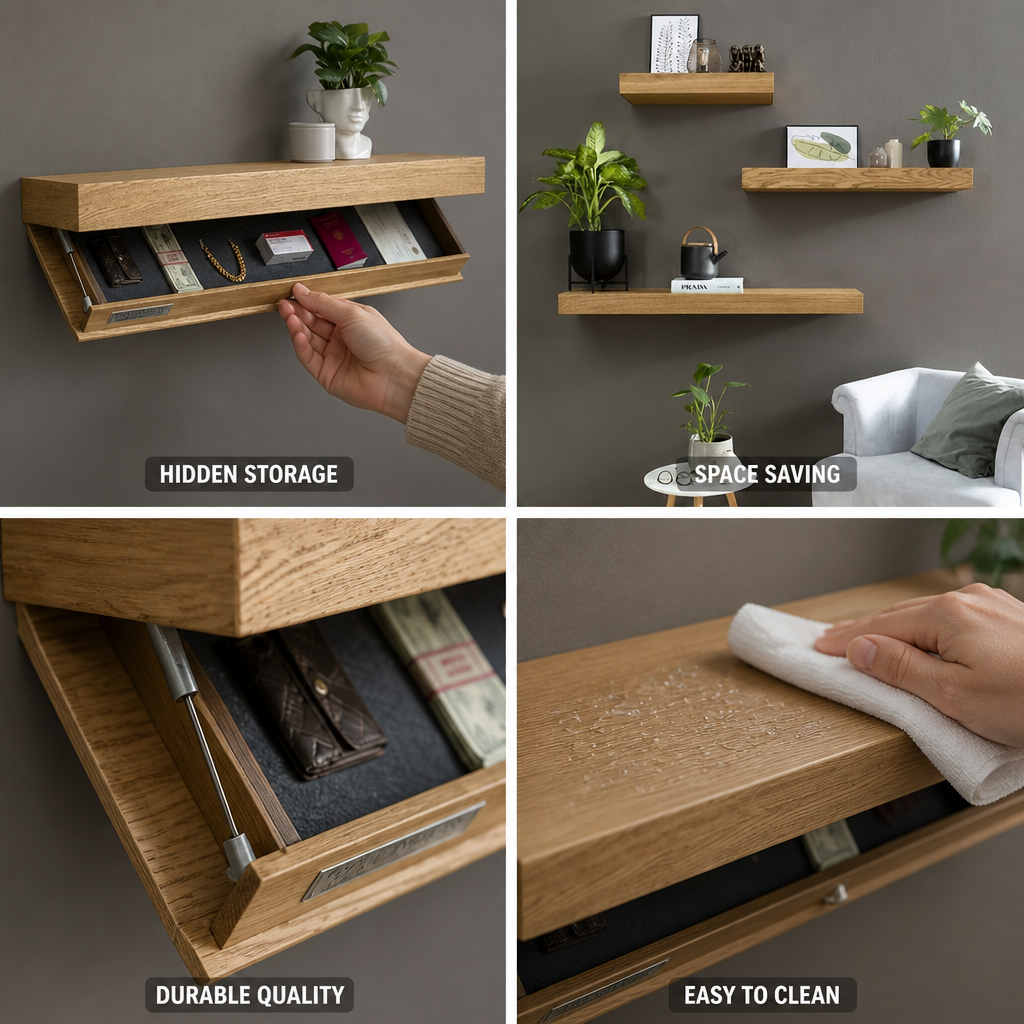 Hidden Compartment Floating Wood Wall Shelf