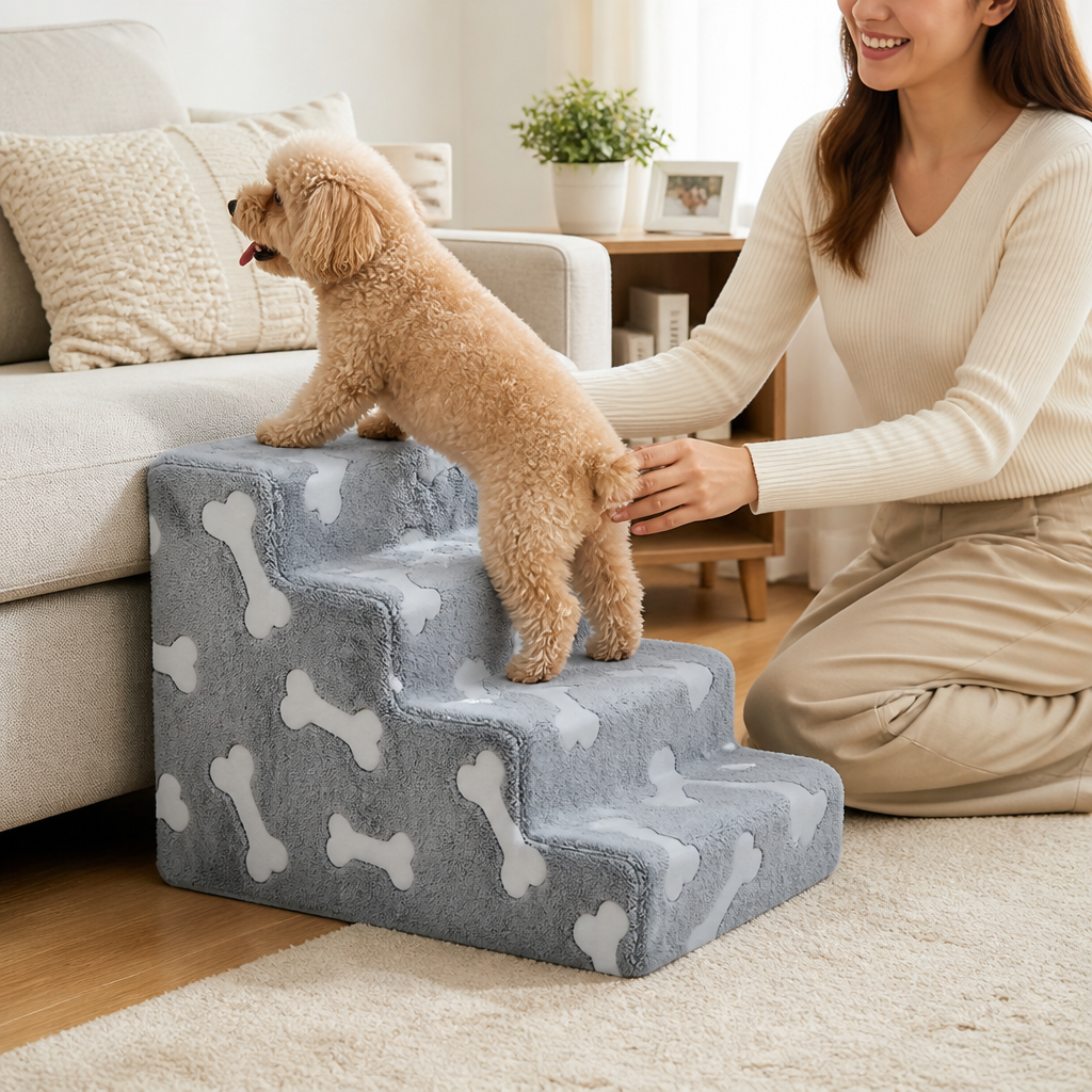 Removable & Washable Plush Pet Stairs (Right-Angle)