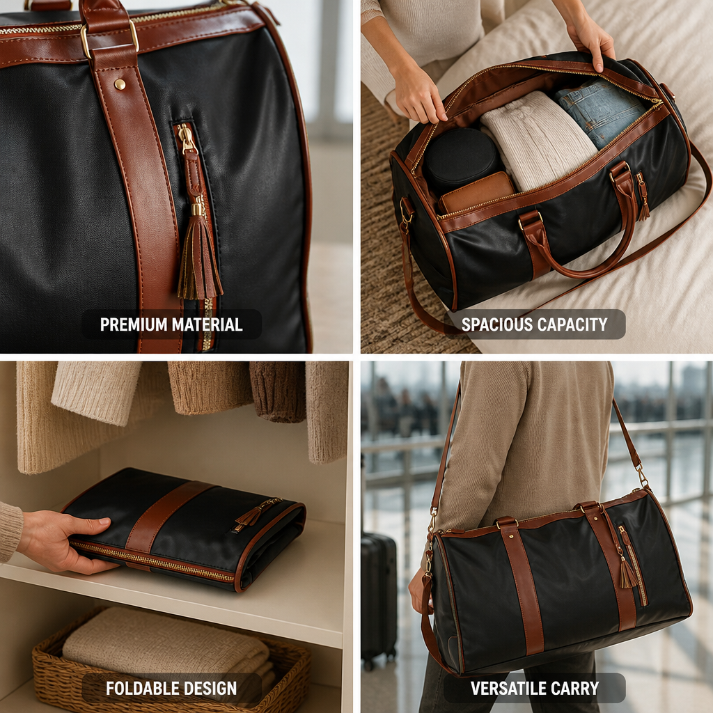 Foldable Patchwork Faux Leather Weekender Duffle