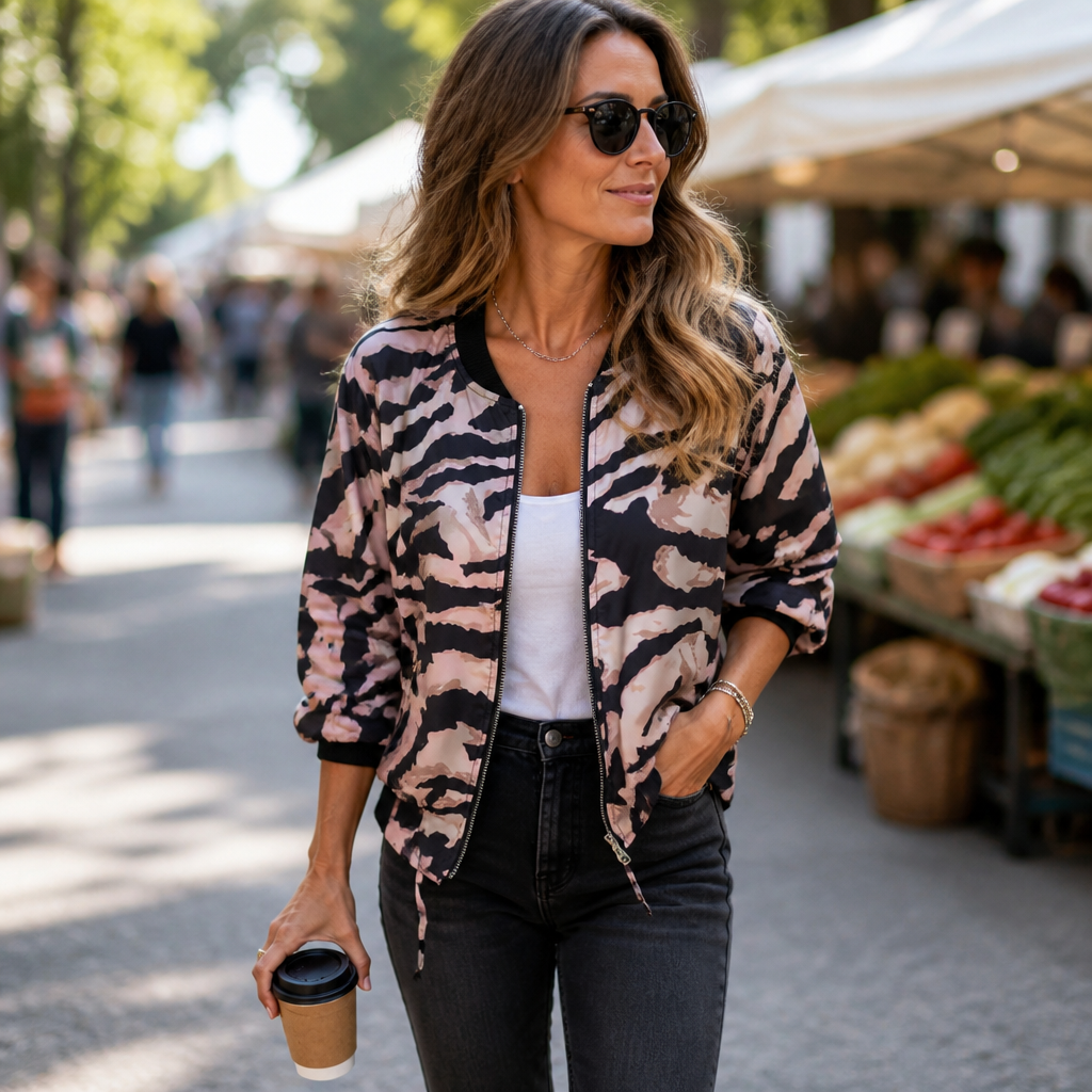 StriVibe™ Zebra Bomber Jacket — Unleash Bold Confidence with Feather-Light Fall Warmth