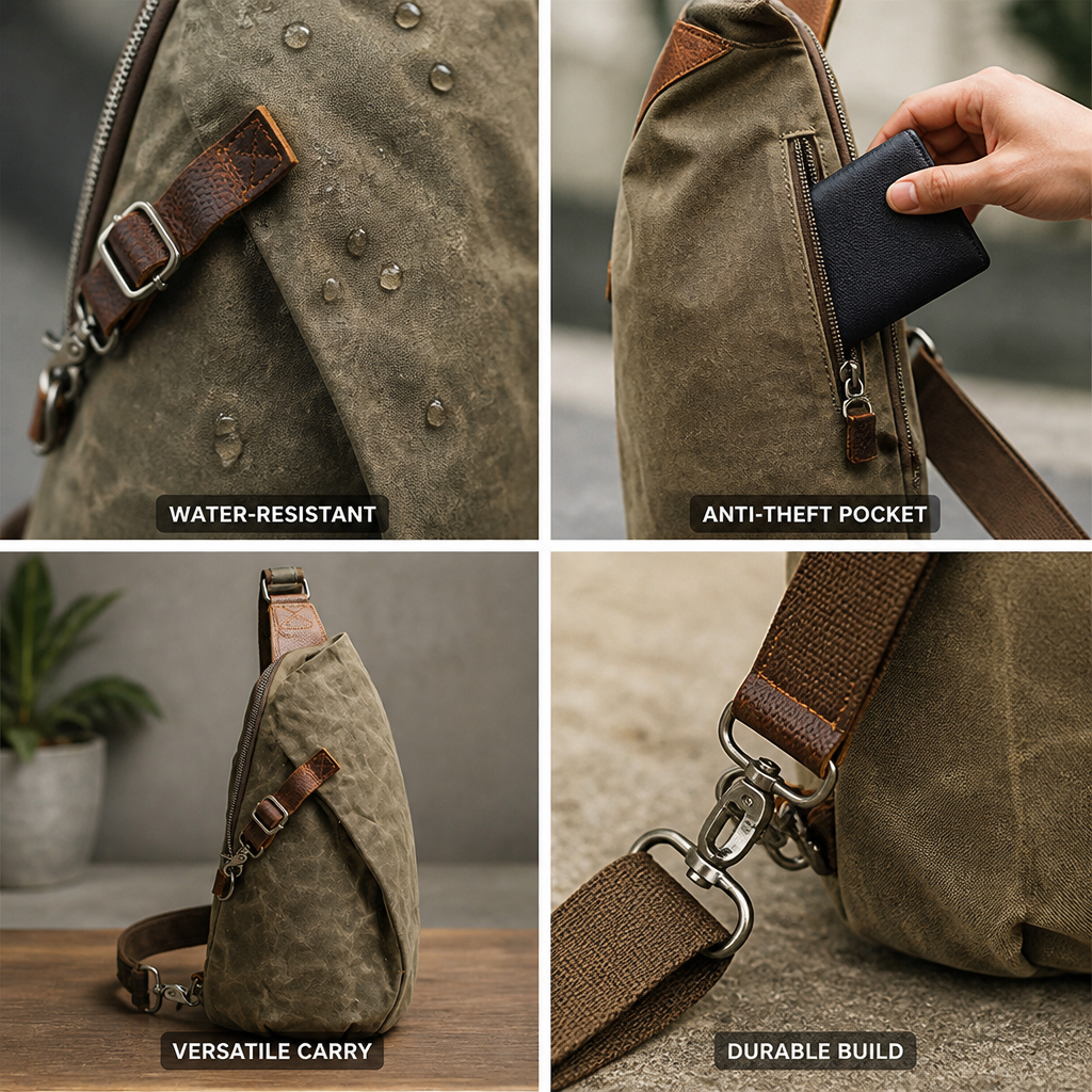 Water-Resistant Waxed Canvas Anti-Theft Crossbody Bag