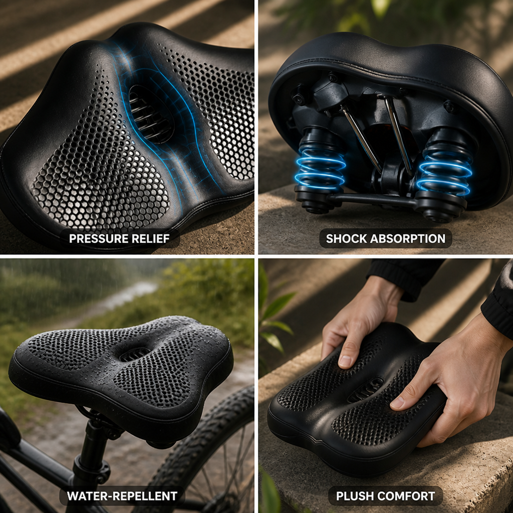 Noseless Extra-Wide Double-Spring Bike Saddle