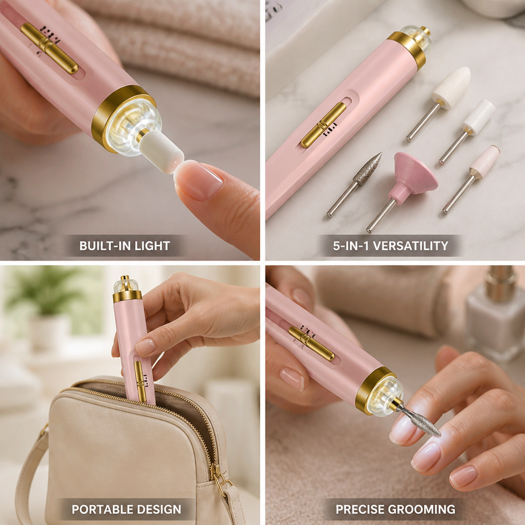 5-in-1 Portable Electric Nail Polisher With Built-In Light