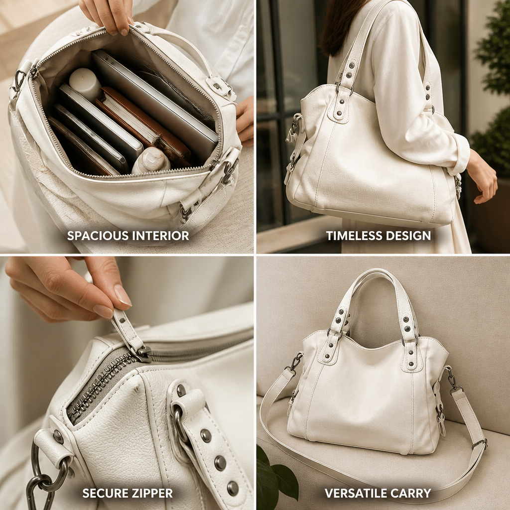 Premium Leather Zippered Women's Shoulder Bag (Removable Strap)