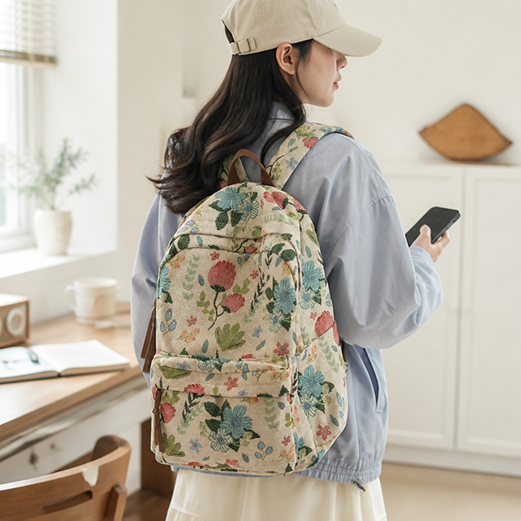 Vintage Floral Large-Capacity Backpack (School & Travel)