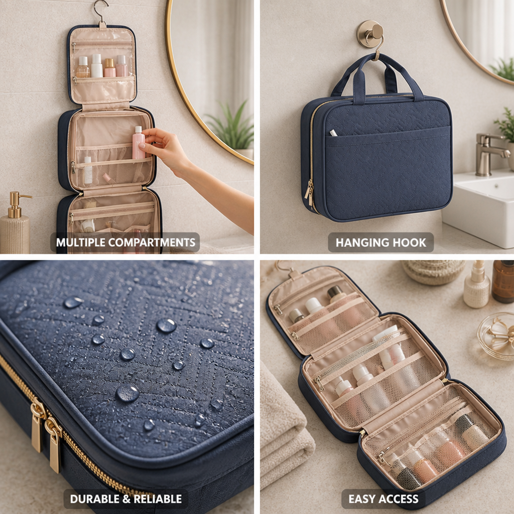 Multiple-Compartment Hanging Toiletry Organizer