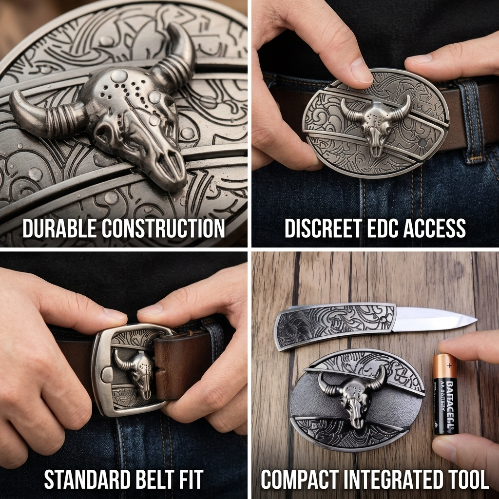 Zinc Alloy Hidden Knife Belt Buckle (Fits 1.5-Inch Belts)