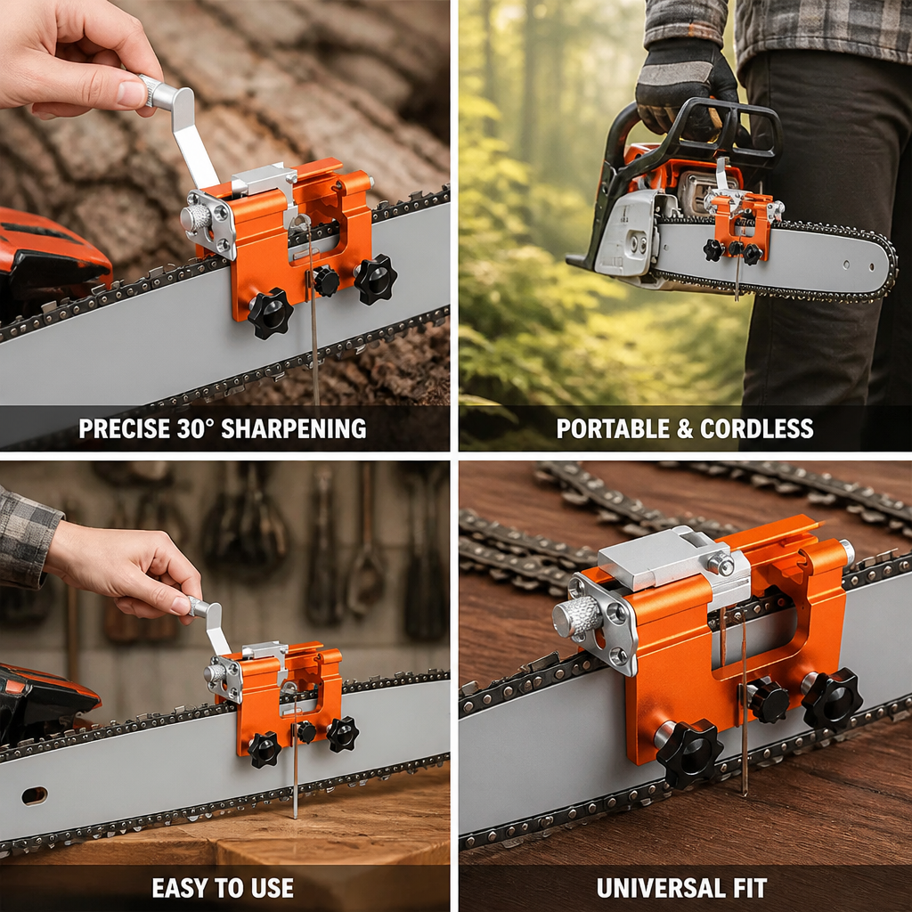 Precise 30° Hand-Crank Chainsaw Sharpener