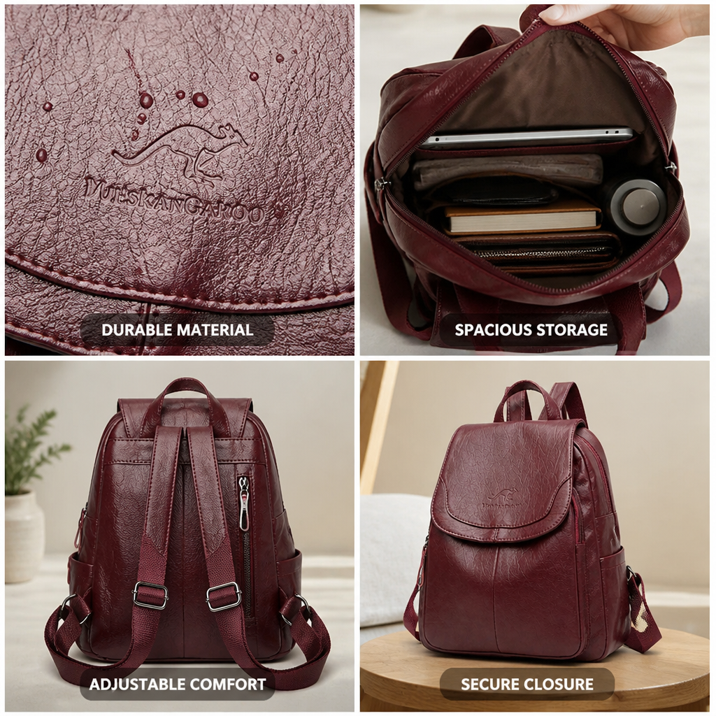 Durable Faux Leather Flap-Top Backpack