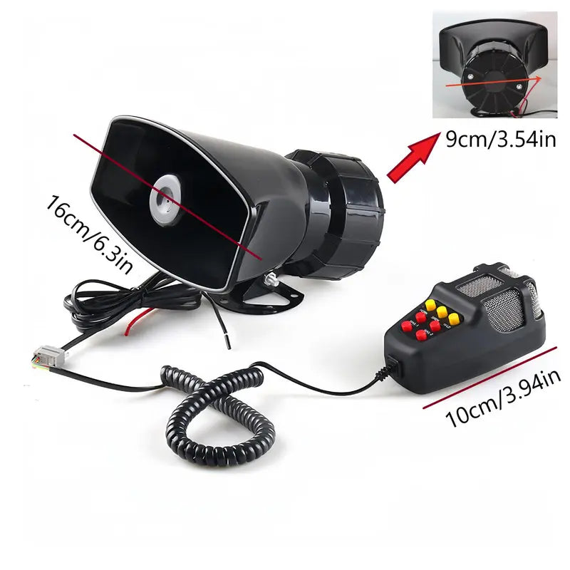 12V Car Alert System with Microphone and 7 Sound Tones, 135dB
