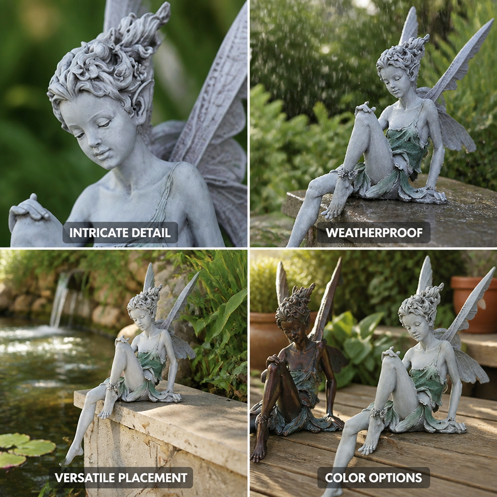 Weatherproof UV-Resistant Resin Sitting Fairy Statue