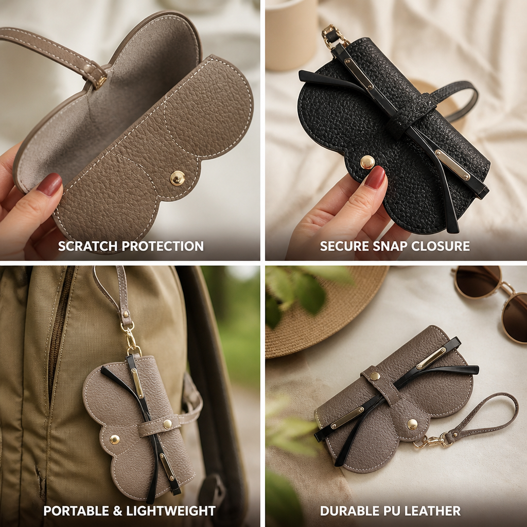 Durable PU Leather Soft-Lined Sunglasses Case (Snap Closure)