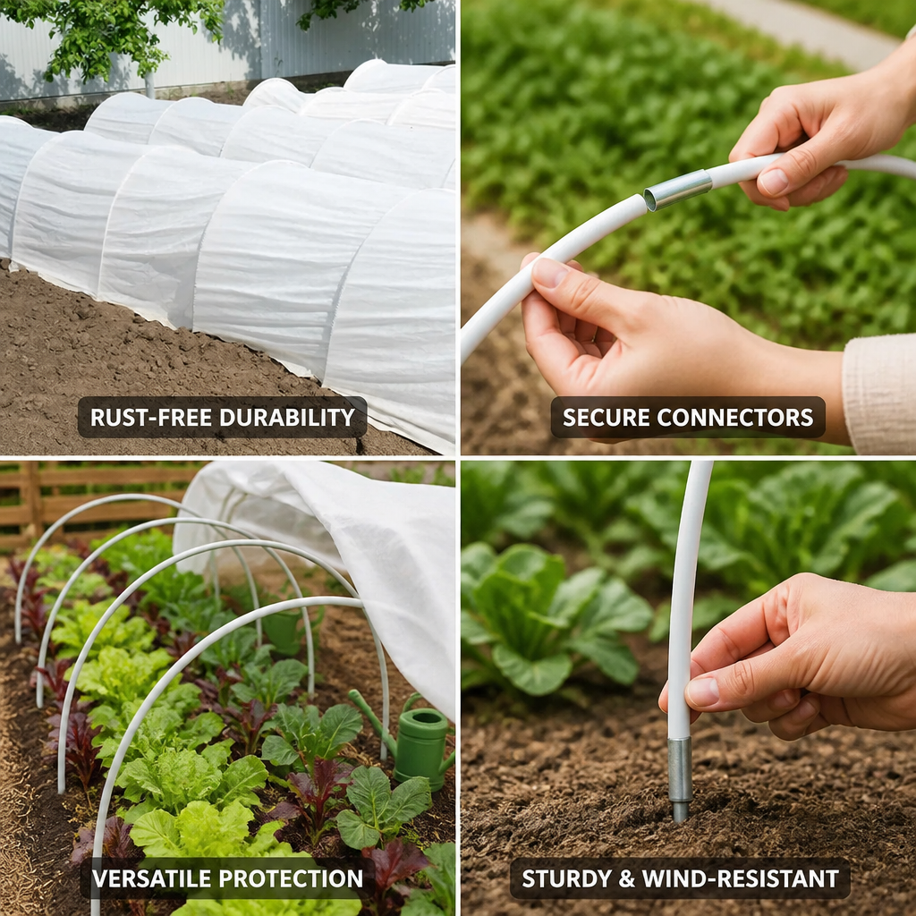 Rust-Free Fiberglass Garden Hoops With Galvanized Connectors (Set of 5)