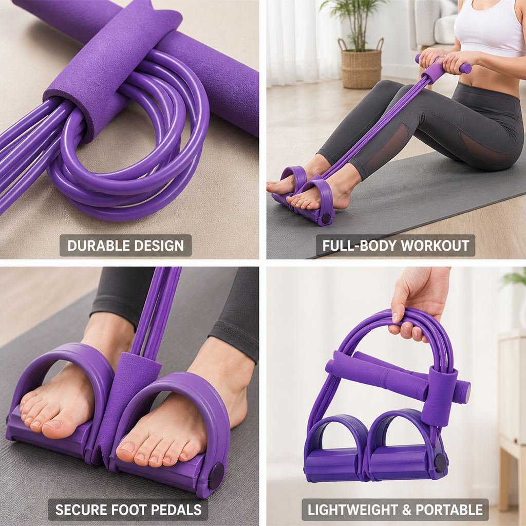 Lightweight 4-Tube Resistance Band with Pedal