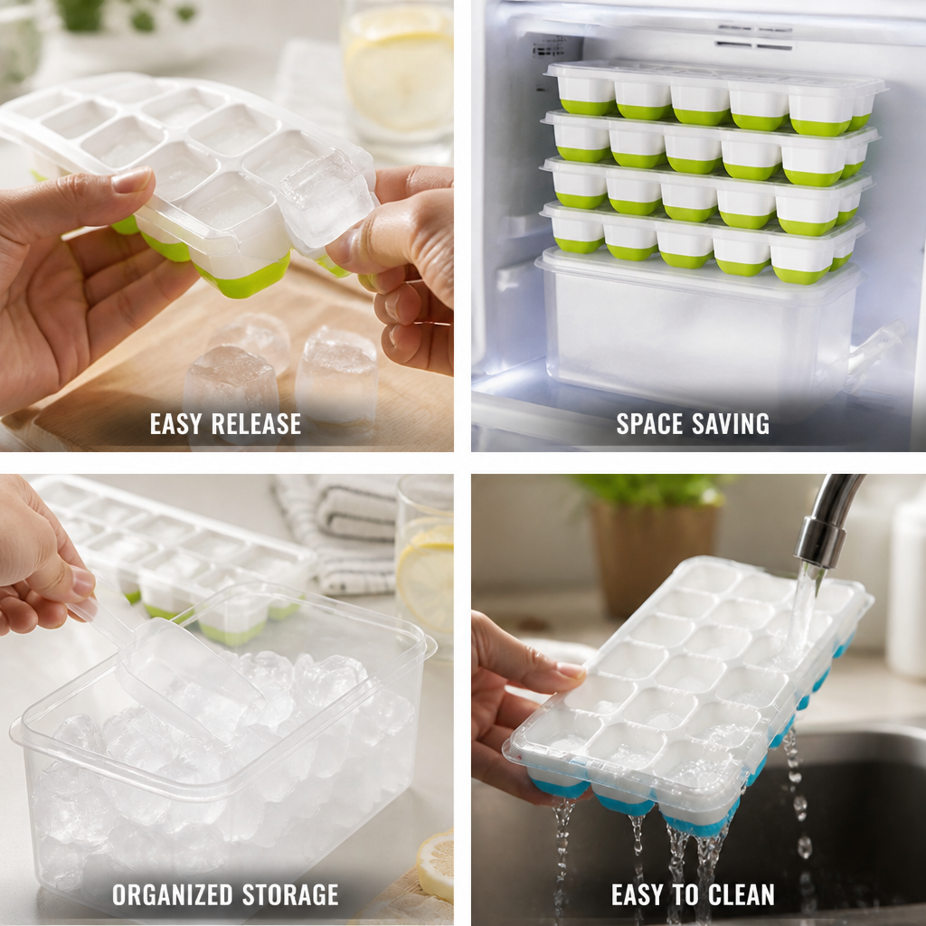 Flexible Silicone Stackable Ice Cube Trays (Set of 4)