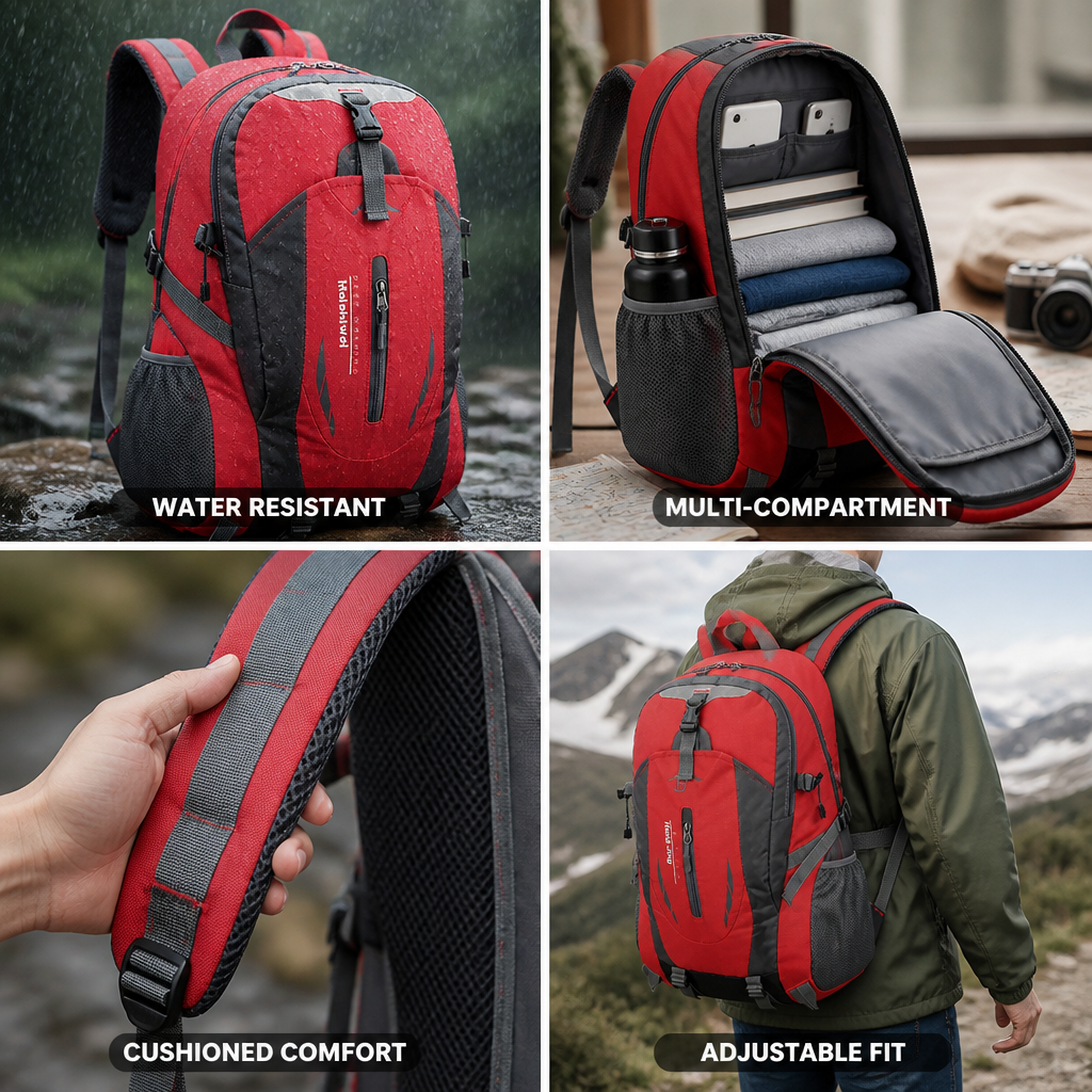 Water-Resistant Multi-Compartment Travel Backpack