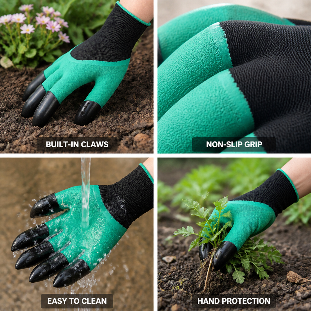 Integrated Digging-Claw Latex-Coated Gardening Gloves (One Size)