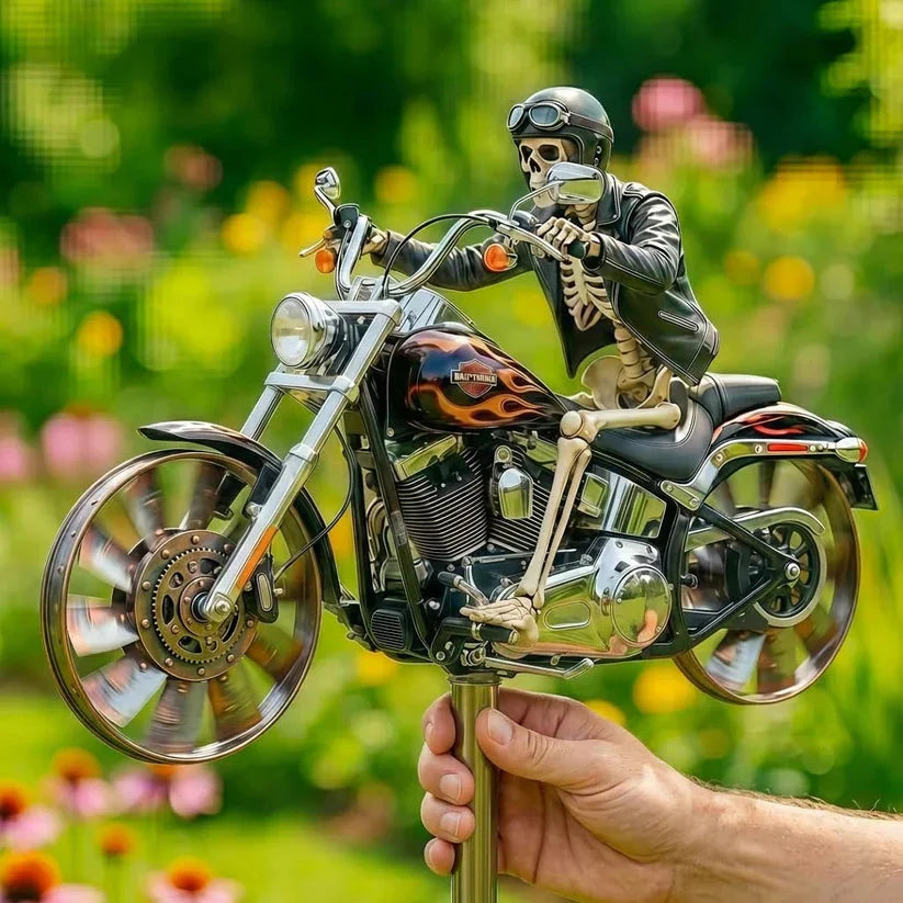 Garden Windmill Featuring Skeleton Rider for Motorcycles