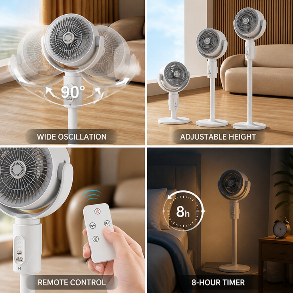 Height-Adjustable Quiet USB-Powered Stand Fan (Remote & Timer)