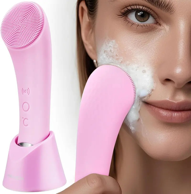 Silicone Bristle Facial Cleanser with Heated Tip and 5 Vibration Settings