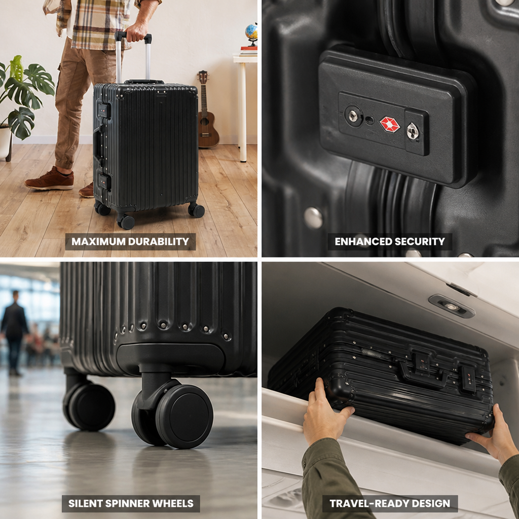 Aircraft-Grade Aluminium & Silent Spinner Carry-On Luggage (TSA-Approved Lock)