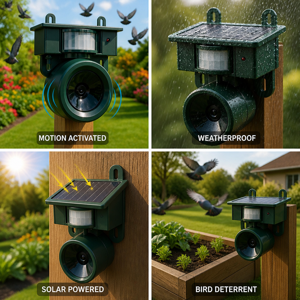 Solar-Powered PIR Motion Animal-Friendly Bird Deterrent
