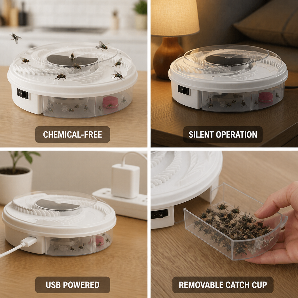 USB-Powered Silent Chemical-Free Fly Trap (Removable Catch Cup)