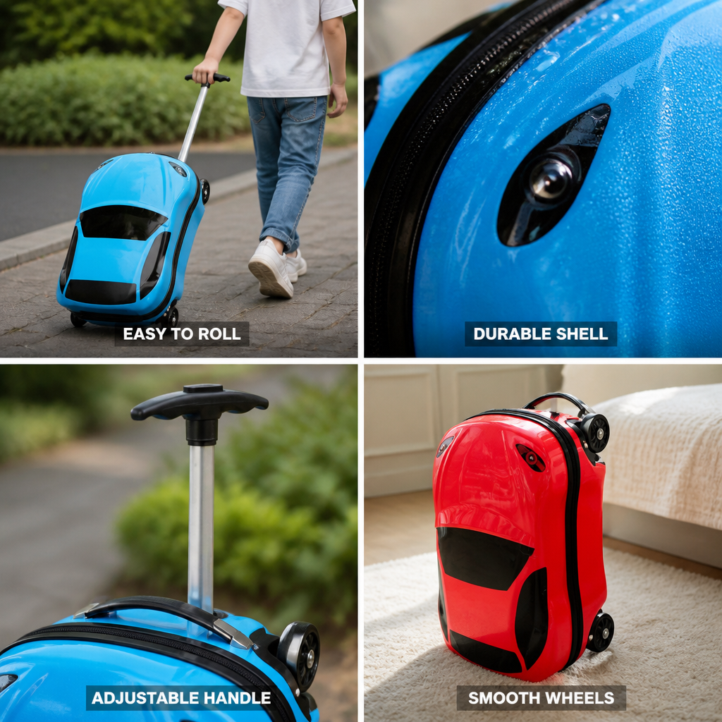 Car-Shaped ABS Hardshell Kids Pull-Along Suitcase