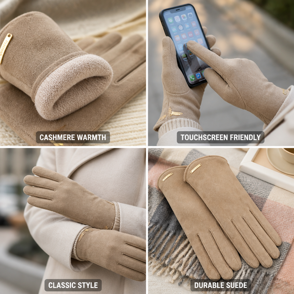 Cashmere-Lined Suede Touchscreen Gloves (One Size)