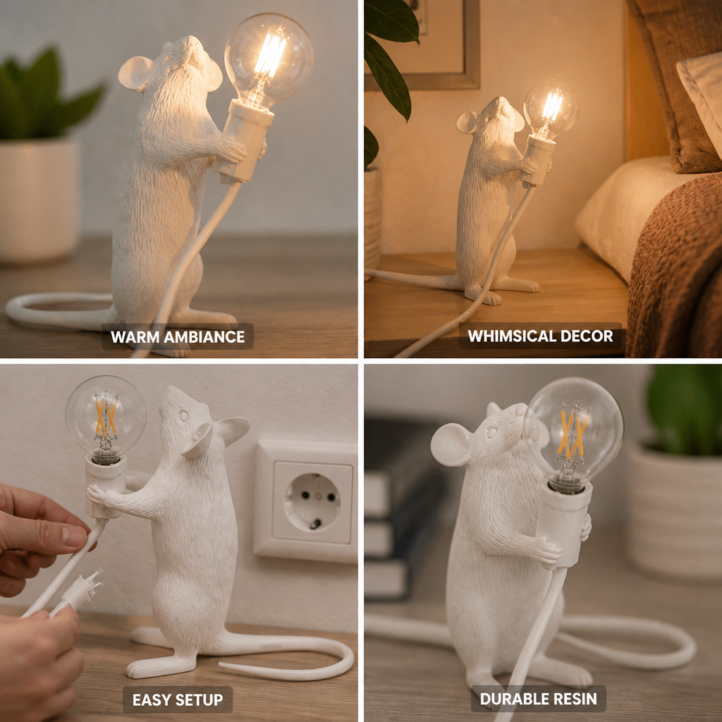 Playful Resin Warm LED Mouse Table Lamp