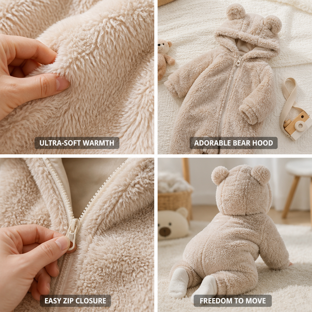 Ultra-Soft Flannel Zip Bear Hood Onesie
