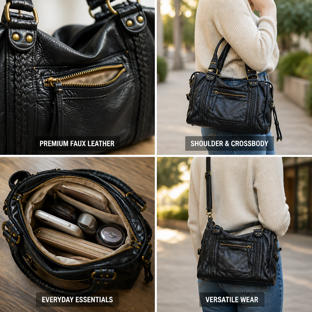 Premium Faux Leather Braided Strap Shoulder Bag (Convertible Crossbody)