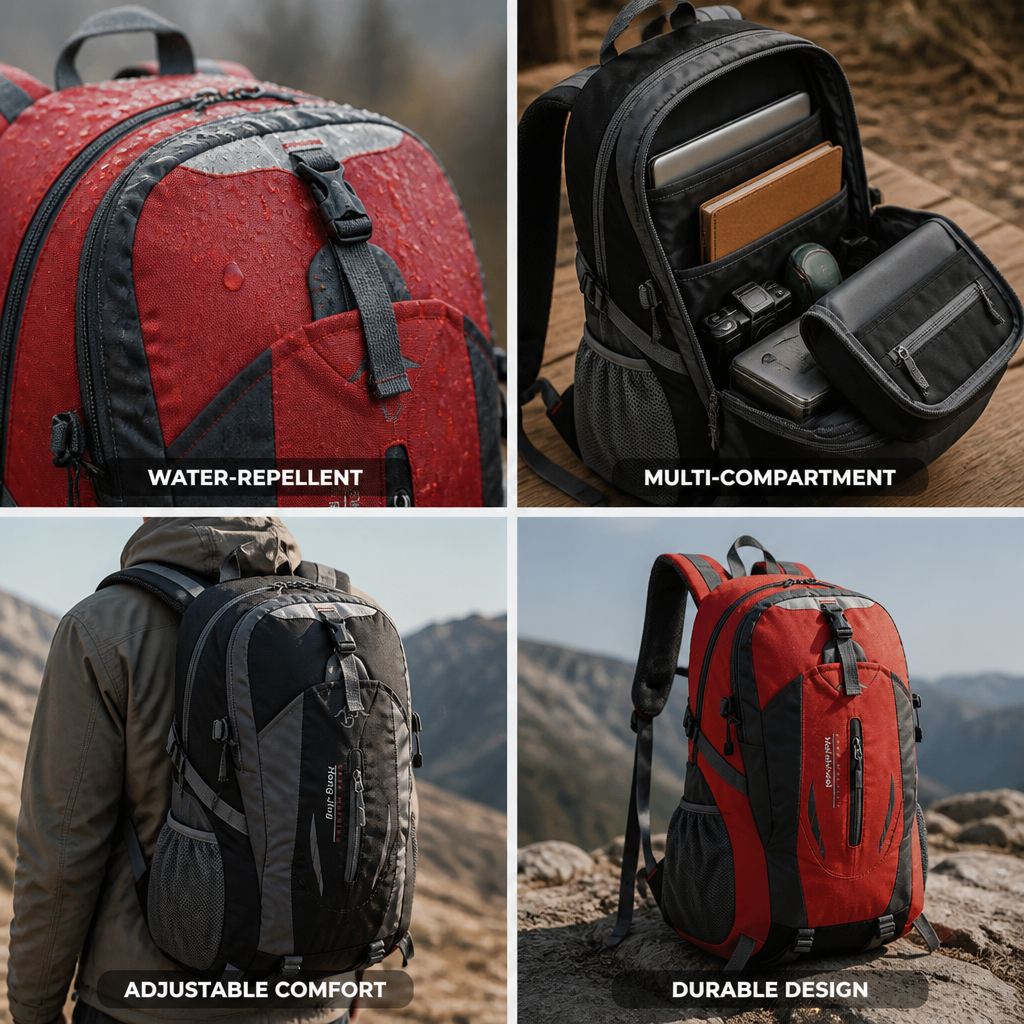 Water-Repellent Multi-Compartment Travel Backpack (Adjustable Padded Straps)
