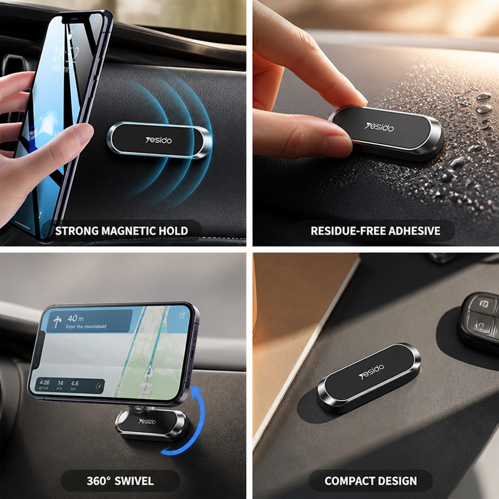 Strong 6 N50 Magnets Residue-Free Nano Adhesive Phone Mount (360° Swivel)