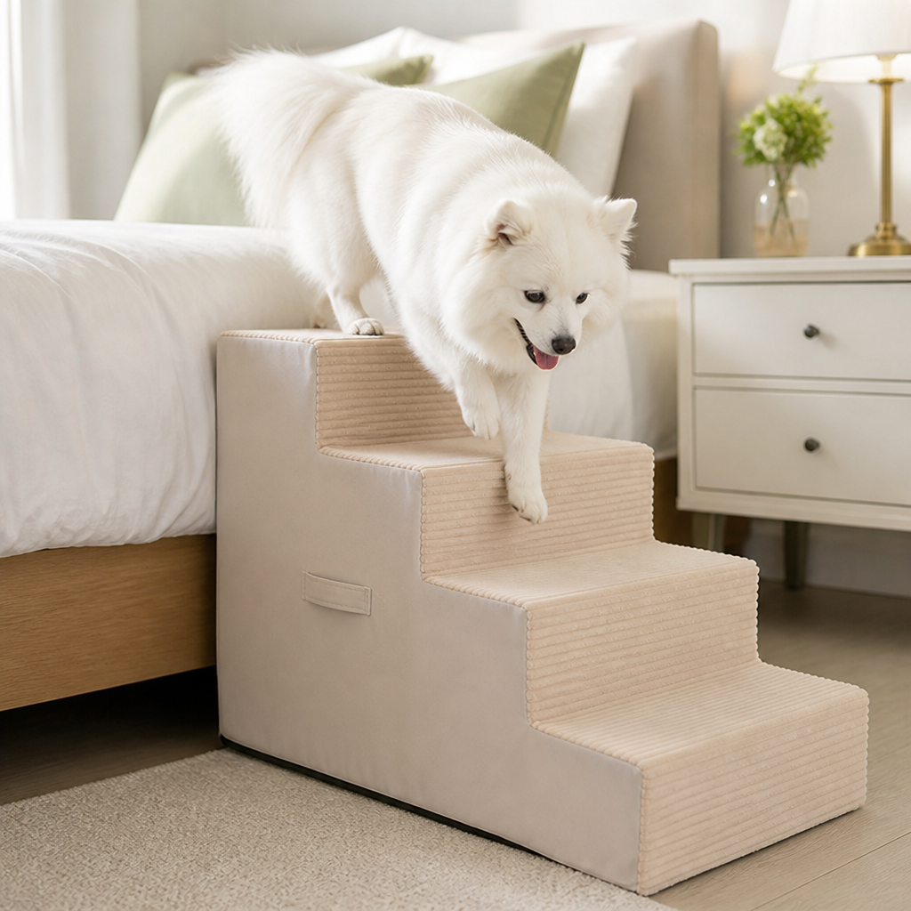 High-Density Foam & Non-Slip Dog Stairs (4-Step)