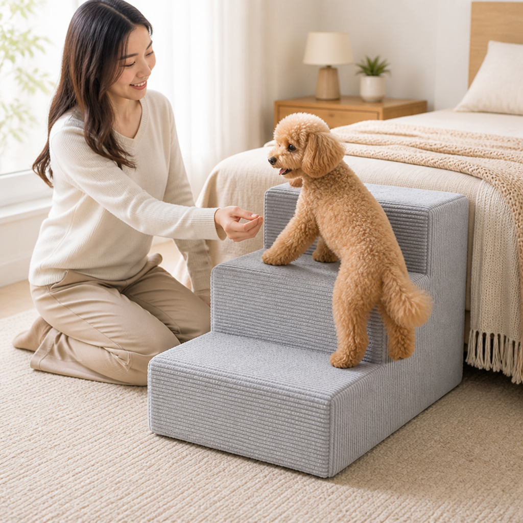 Soft Corduroy Non-Slip Pet Stairs (3-Step)