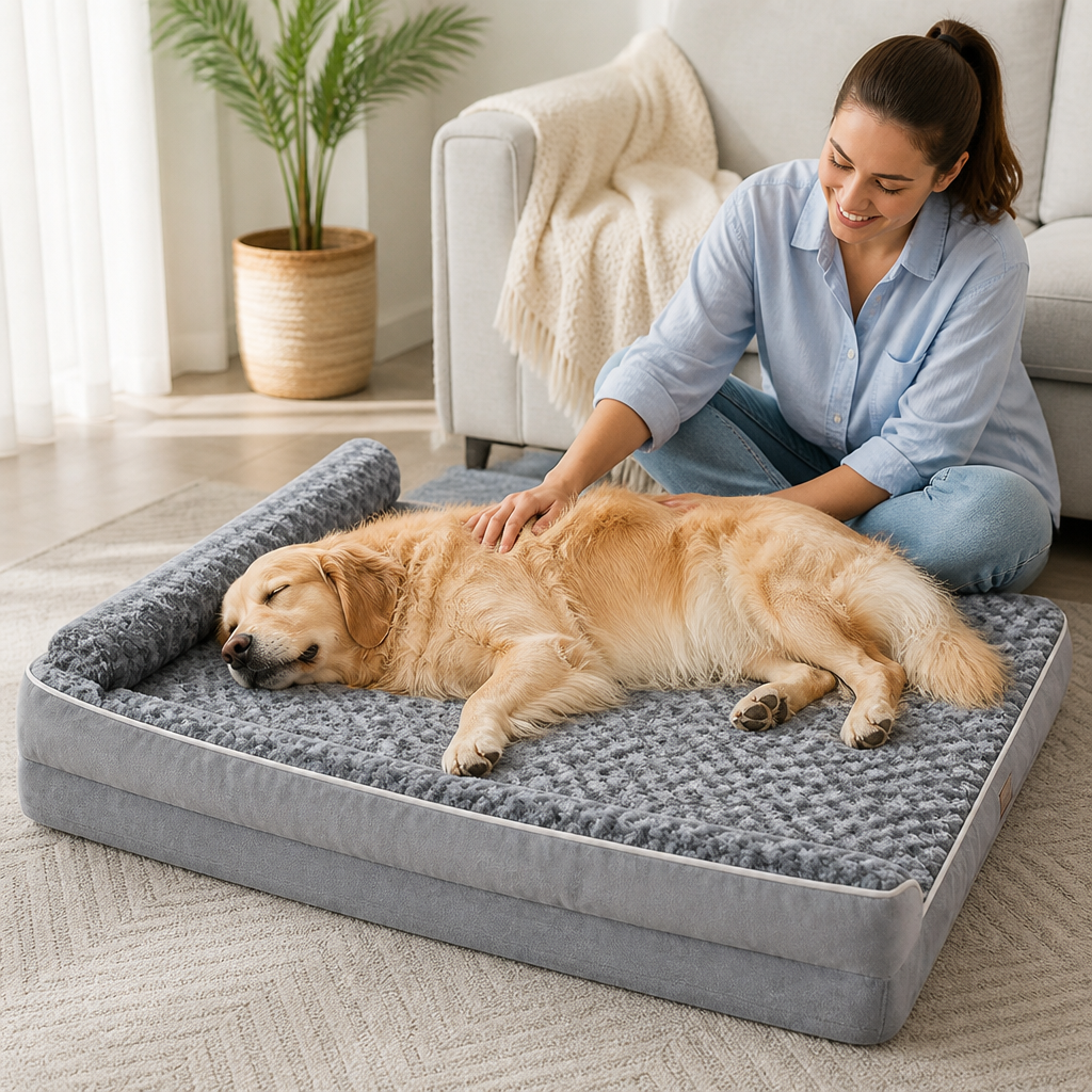 L-Shaped Orthopedic Memory Foam Dog Bed (Includes Extra Mat)