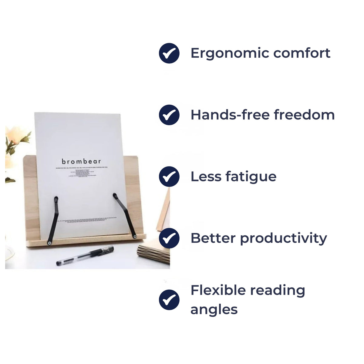 Wooden Book Stand with Adjustable Angle | Foldable Holder for Tablets & Cookbooks