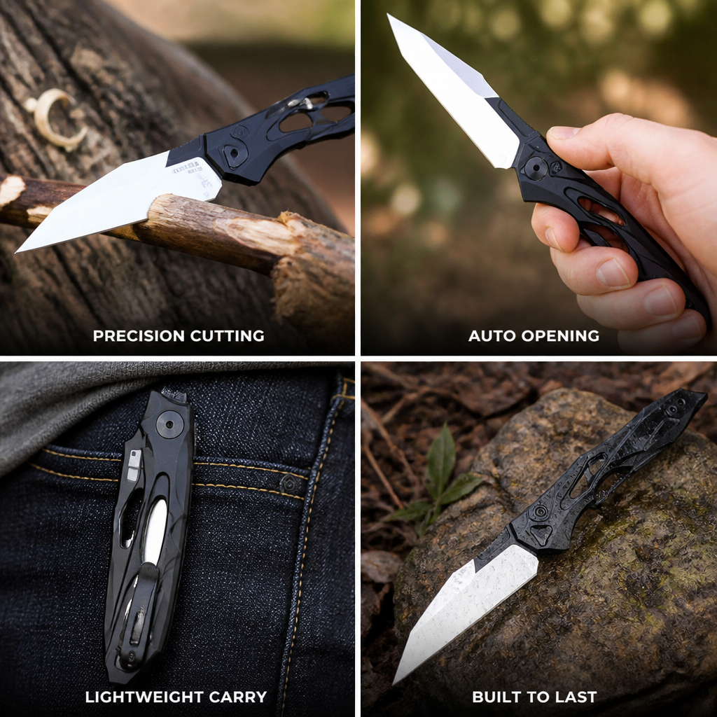 Automatic Wharncliffe Folding Knife (Aluminum Handle)
