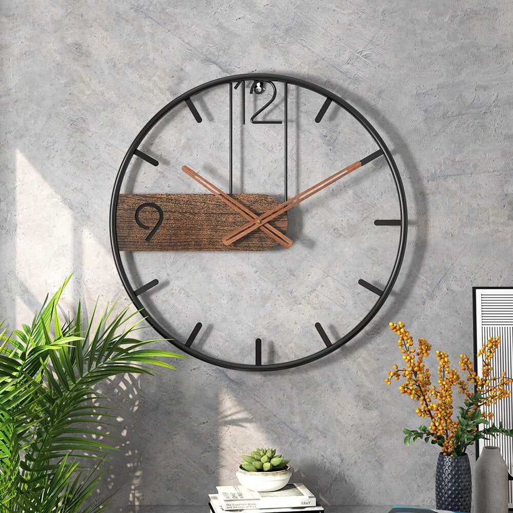 Walnut Accented Steel Wall Clock | Modern Industrial Design | 40 cm