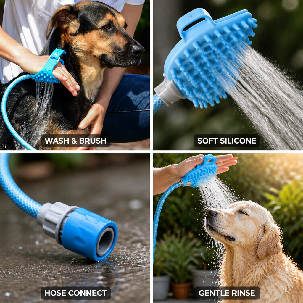 Soft Silicone Garden-Hose Dog Shower Glove