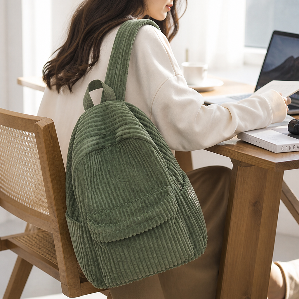 Durable Corduroy Multi-Pocket Backpack (Tablet Sleeve)