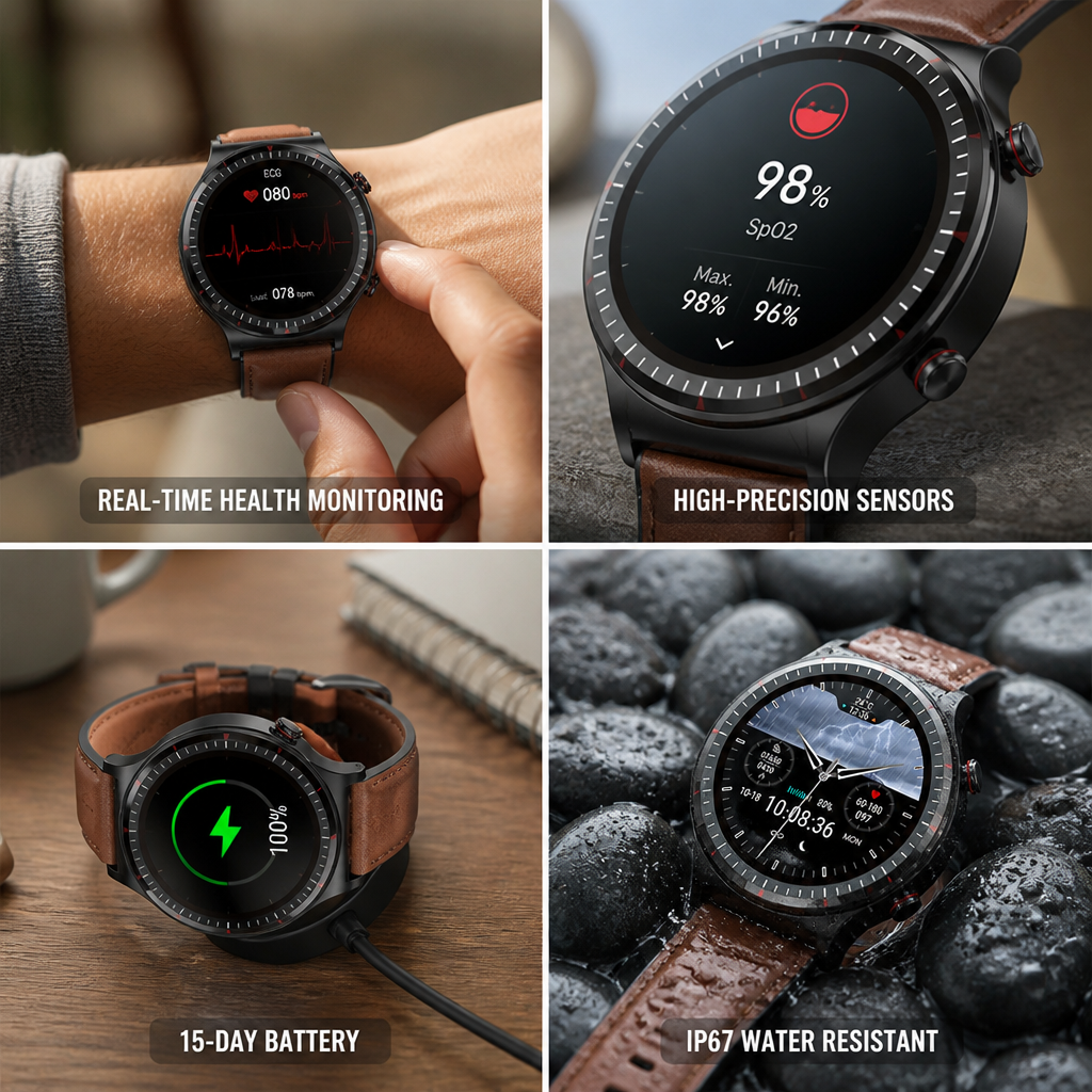 HD Color ECG & SpO2 Men's Smartwatch (15-Day Battery)